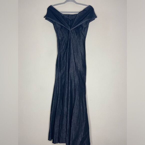 Beaufille Lambda Maxi Black Dress Off The Shoulder Denim Size 4 - Picture 15 of 17
